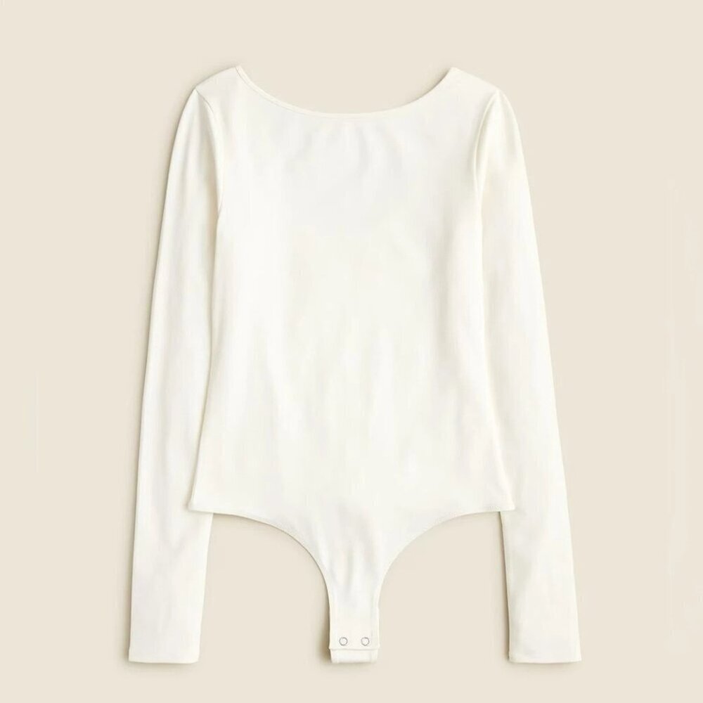 J. Crew Scoopback Bodysuit in Stretch Cotton Blend 2024 CD311 in Ivory XXL